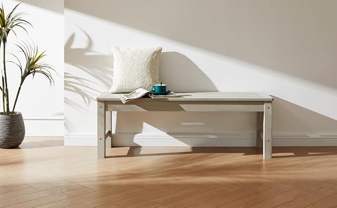 Psilvam 2-Person Outdoor Poly Lumber Patio Backless Bench, Fade-Resistant & - Image 2