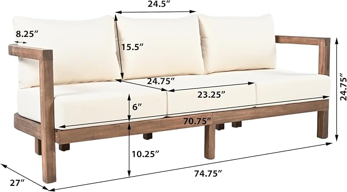Merax 3 Seater Outdoor Acacia Wood Patio Sofa - Image 10