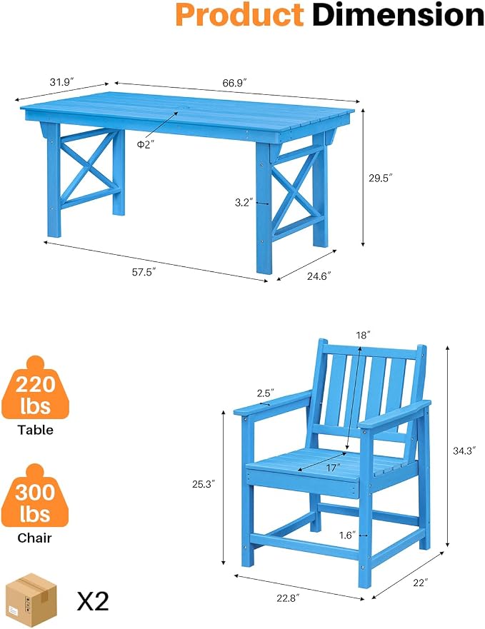 HDPE Patio Dining Set, 5-Piece Outdoor Table and Chairs - Image 5