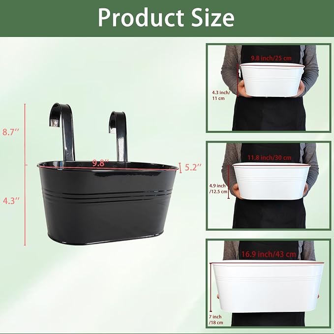 8 Pack Metal Hanging Planter for Outdoor Plants, 10 Inch Black Fence Planters - Image 3