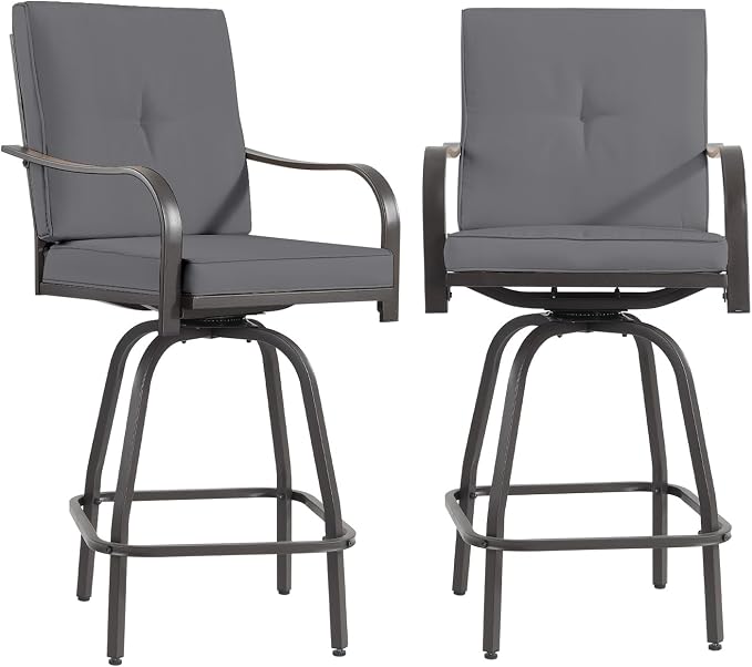 Outdoor Swivel Bar Stools Set of 2, Bar Height Patio Chairs - Image 3
