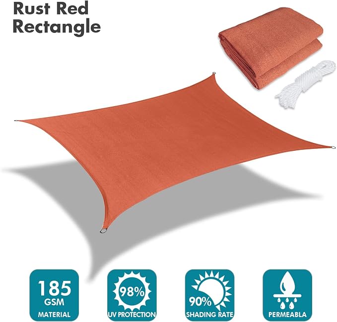 KANAGAWA 6'X8' Rust Red Custom Size Sun Shade Sail Rectangle UV Block Canopy - Image 2