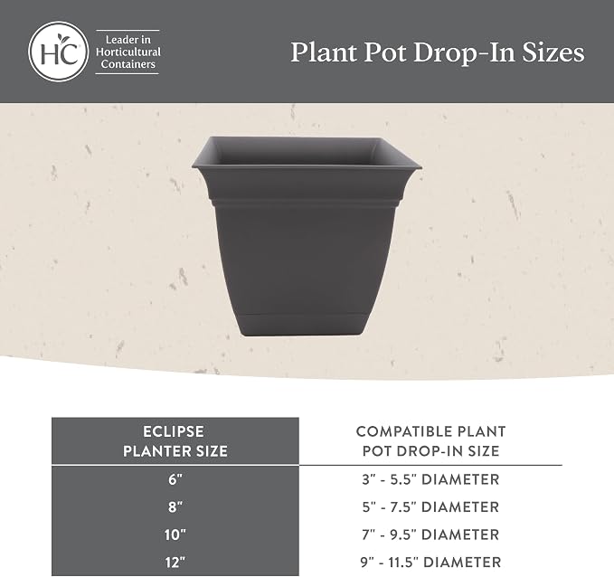 The HC Companies Eclipse Square Plastic Planter w/Attached Saucer - Image 7