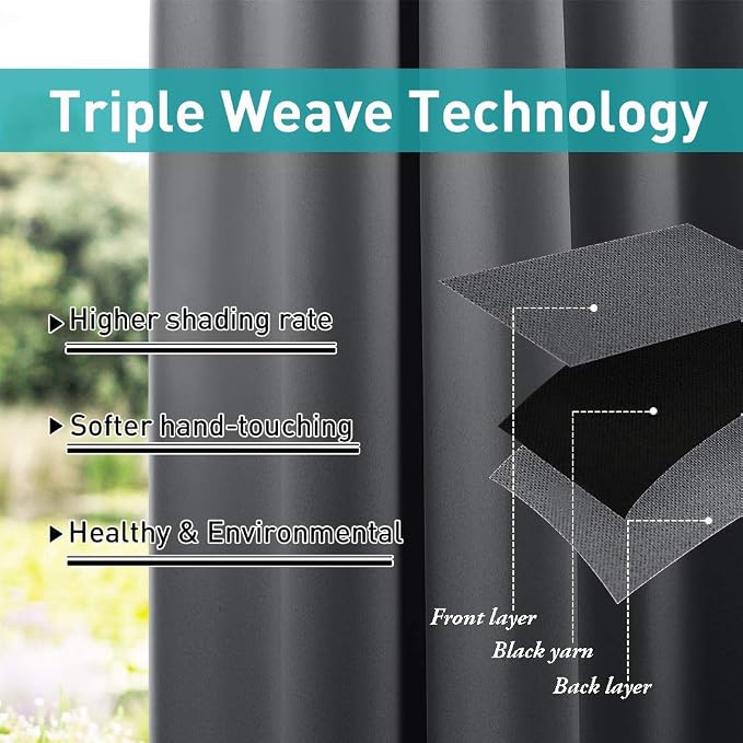 NICETOWN Outdoor Curtain for Patio Waterproof 95 inch Length, Sticky Tab Top - Image 5
