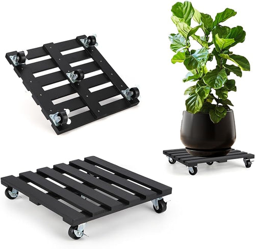 2 Pack Plant Stand with Wheels, Flower Pot, Patio-Black by PRAQECZ