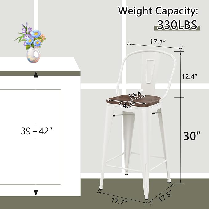 Yongqiang 30 inch Bar Stools Set of 4 Farmhouse Bar Height Stools High Back - Image 3
