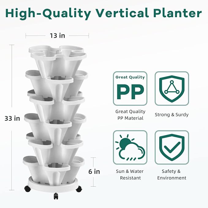 6 Tiered Strawberry Vertical Planters, Stacking Tower Garden - Image 7