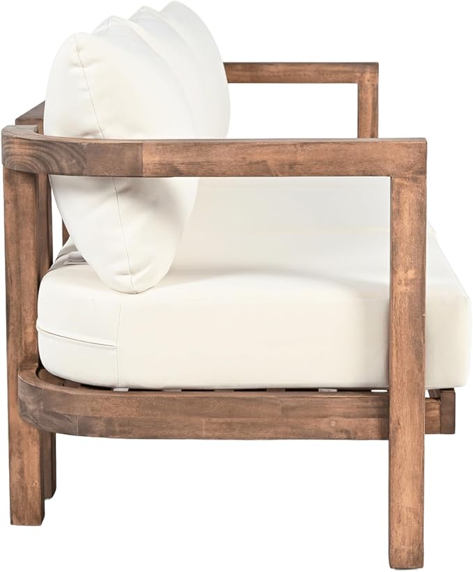 Merax 3 Seater Outdoor Acacia Wood Patio Sofa - Image 3