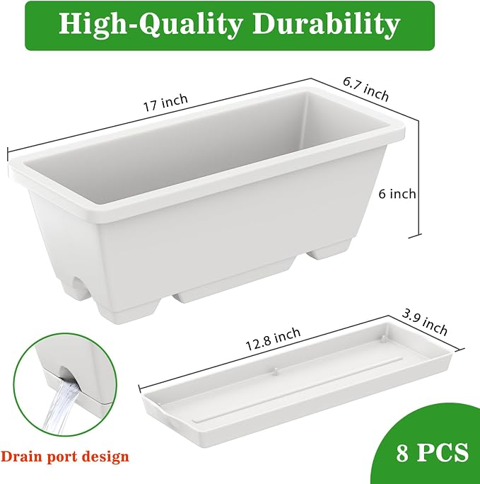 Planter Boxes for Domestic Gardening 8 Pcs, 17 Inch Long Window Sill Planter - Image 6