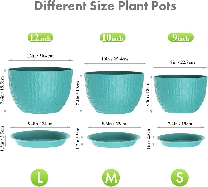 Large Plant Pots 12/10/9 inch, 3 Pack Big Flower Pots - Image 2
