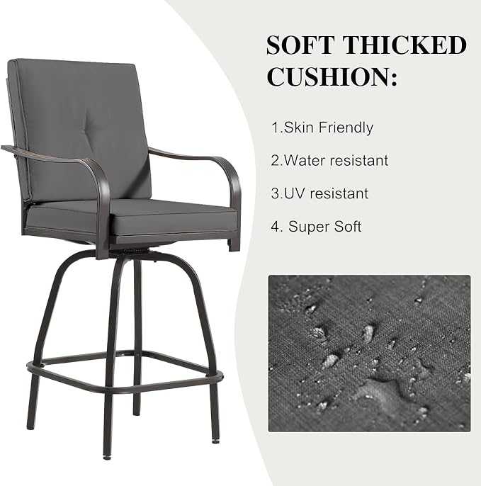 Patio Swivel Bar Stools, Outdoor Bar Height Swivel Chairs Set of 4 - Image 5