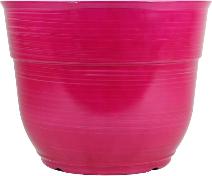Garden Elements Indoor/Outdoor Glazed Brushed Happy Plastic Planter, Bright Pink by GardenElements