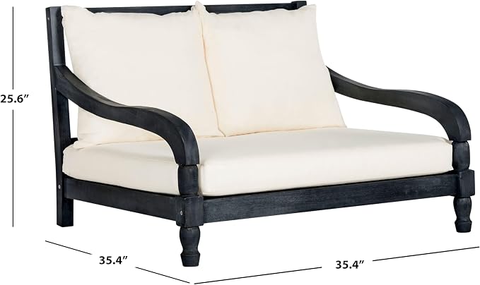 SAFAVIEH Outdoor Collection Pomona Dark Slate Grey Solid Wood/Beige Cushion - Image 3