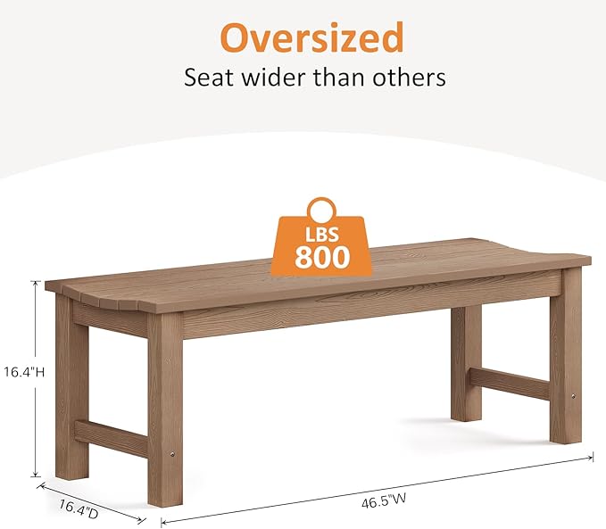 Outdoor Bench, 2-Person Patio Backless Bench Holds up to 800lbs, Weatherproof - Image 3