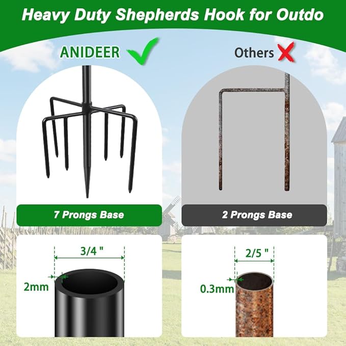 72" Shepherds Hooks for Outdoor, Heavy Duty Garden Bird Feeder Pole for Hanging - Image 3