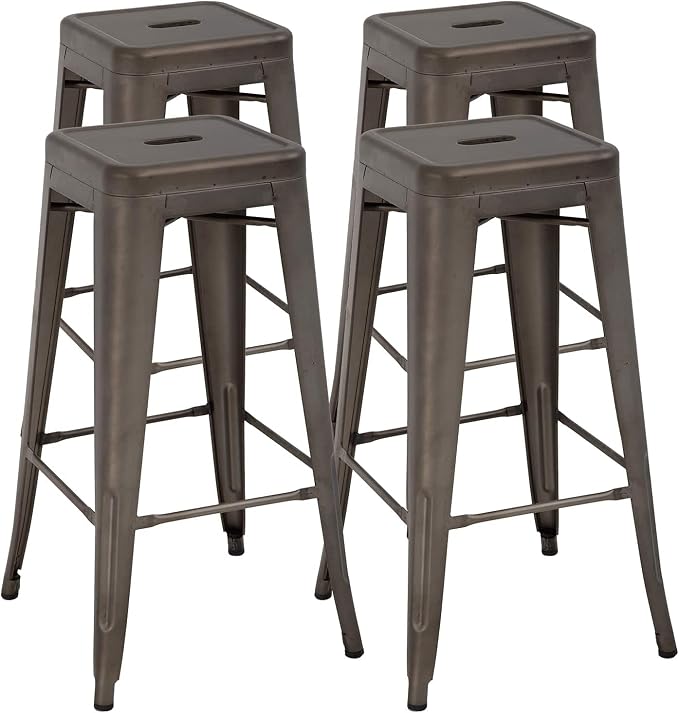 FDW Metal Bar Stools Set of 4 Counter Height Bar Stools 24 Inches Industrial by FDW