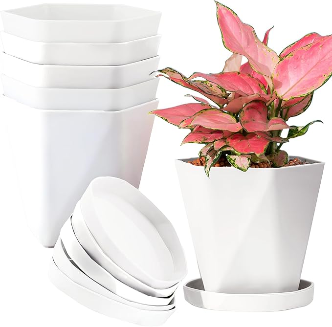 InmeRun Plant Pots Indoor Plastic Flower Pots Outdoor 7 inch Set of 6 Pack by InmeRun