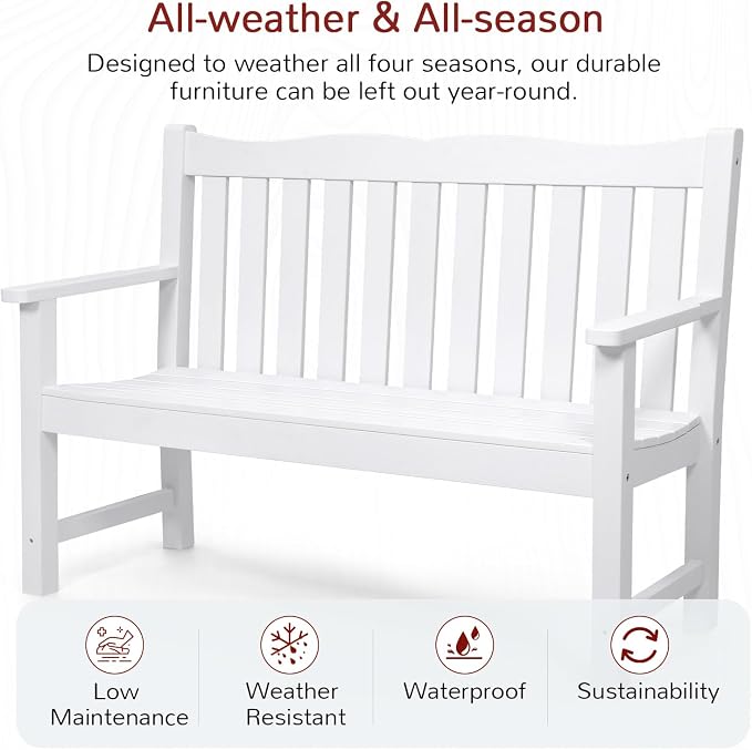 Stoog 2-Person Outdoor Bench, All-Weather HIPS Plastic Garden Bench - Image 4