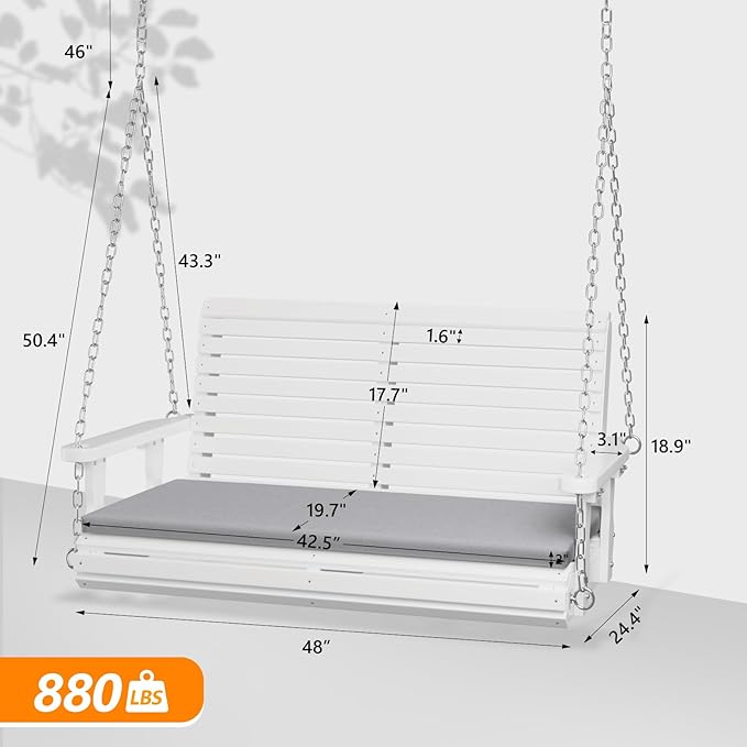 VINGLI Wooden Porch Swing, Heavy Duty 880 LBS Hanging Patio Bench - Image 4