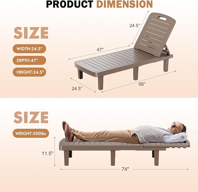 WACASA Outdoor Chaise Lounge Chairs Set of 2, Oversized Lounge Chairs - Image 2