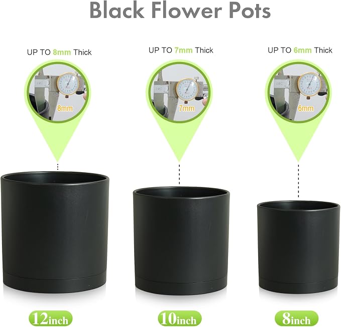 12/10/8 inch Large Deep Plant Pots, 3 Pack Tall Cylinder Flower Pots - Image 5
