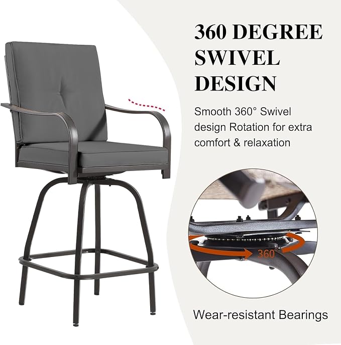Patio Swivel Bar Stools, Outdoor Bar Height Swivel Chairs Set of 4 - Image 4
