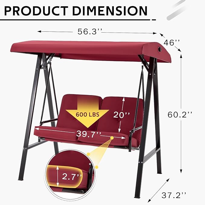 AECOJOY 2-Seat Outdoor Patio Swing Chair - Image 3