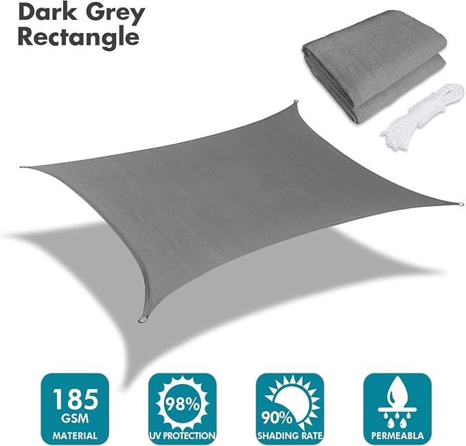 KANAGAWA 8'X14' Dark Gray Custom Size Sun Shade Sail Rectangle UV Block Canopy - Image 2