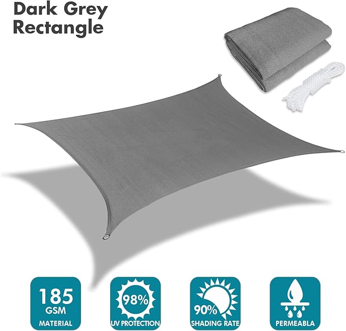 KANAGAWA 6'X10' Dark Gray Custom Size Sun Shade Sail Rectangle UV Block Canopy - Image 2