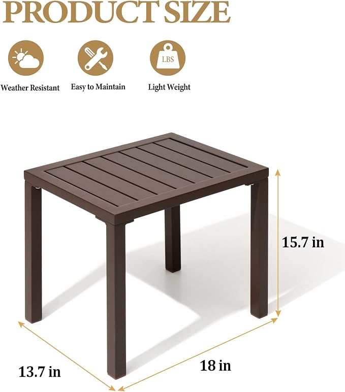 Crestlive Products Outdoor Side Table, Aluminum Rectangular Side/End Table - Image 3