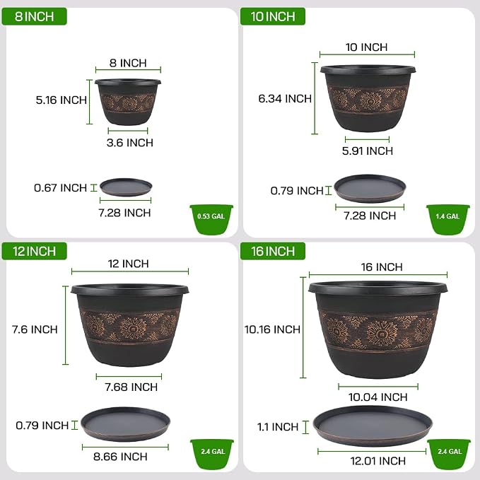 4 Pack 16 inch Plant Pots, Retro Pattern Planters - Image 4