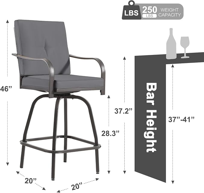 Patio Swivel Bar Stools Set of 6, Outdoor Bar Height Swivel Chairs - Image 3