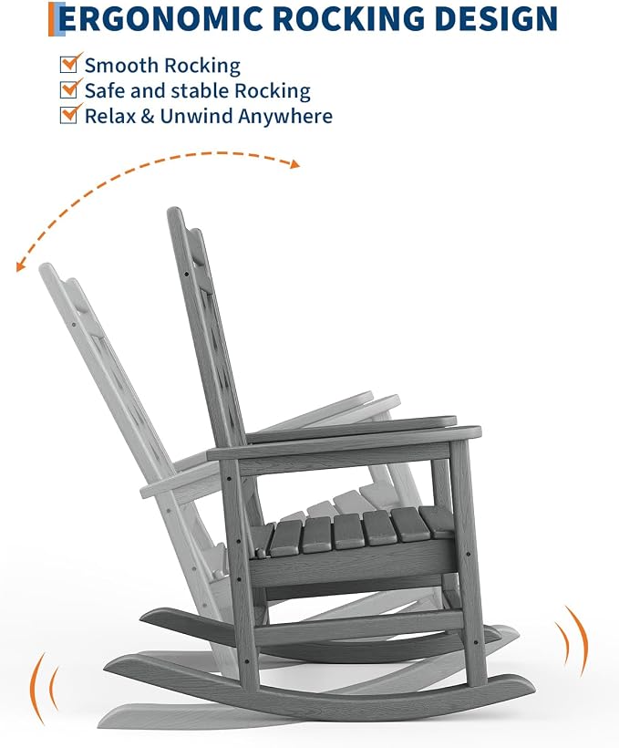 GarveeLife Outdoor Rocking Chair Set of 4, HDPE Weather Resistant Patio Rocking - Image 4