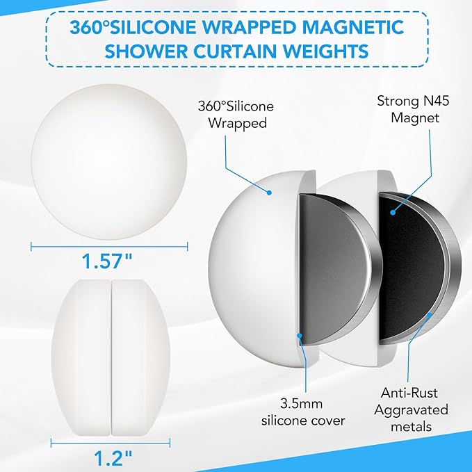 8 Pcs Shower Curtain Weights, Silicone Wrapped Heavy Duty Shower Curtain Magnets - Image 2