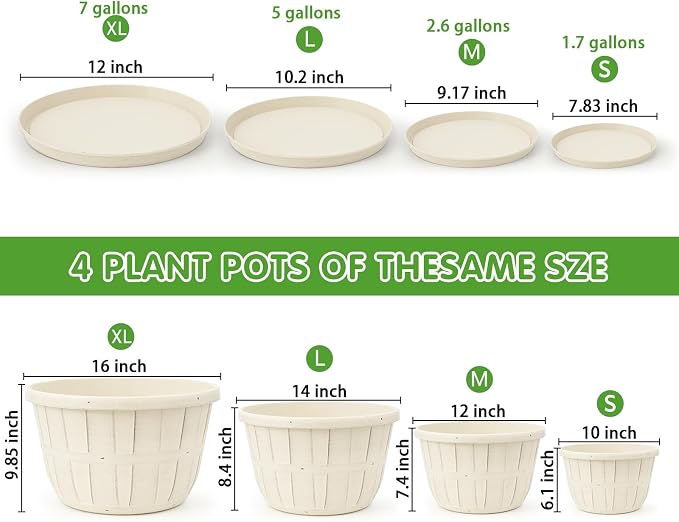 Quarut 14 Inch Plastic-Flower-Pot-for-Indoor-Plants, 4 Pack Large Outdoor - Image 3