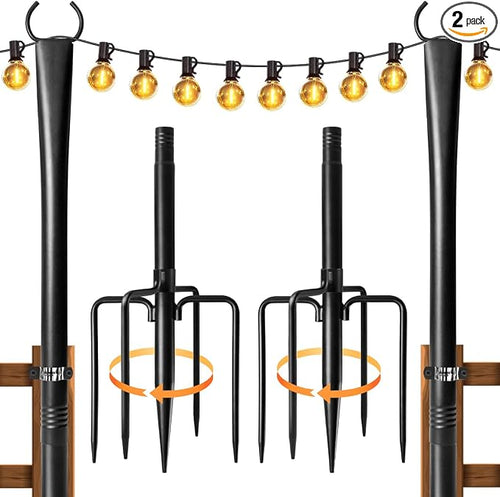 2 Pack String Light Poles for Outside, Thickened Metal Lights Hanger Pole by Fussion