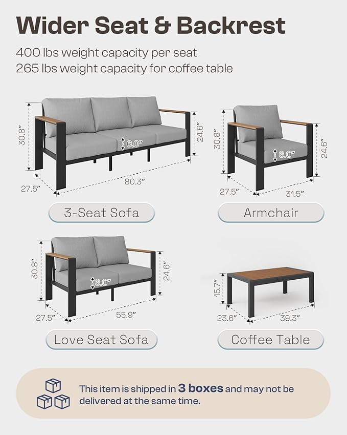 Aluminum Outdoor Sofa Bistro Set, 3 Piece Outdoor Patio Furniture Set - Image 7