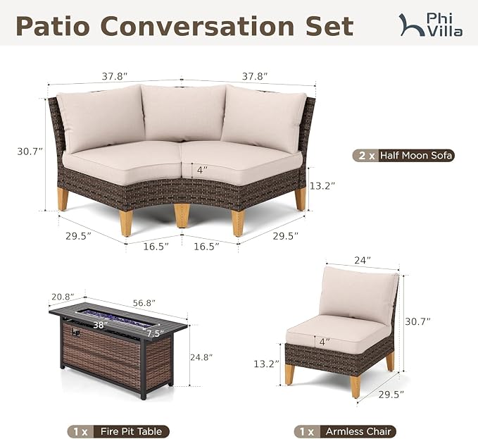 PHI VILLA Half Moon Patio Furniture Set - Image 2