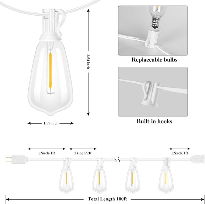 Brightever LED Outdoor String Lights, 100FT Patio Lights - Image 3