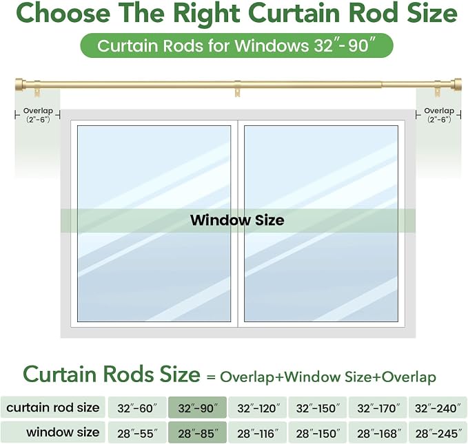 Curtain Rods for Windows 48 to 84, 1 Inch Adjustable Gold Heavy Duty Long - Image 7