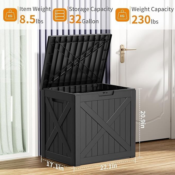 EasyUp 32 Gallon Outdoor Storage Box, Resin Waterproof UV-Resistant Deck Box - Image 2