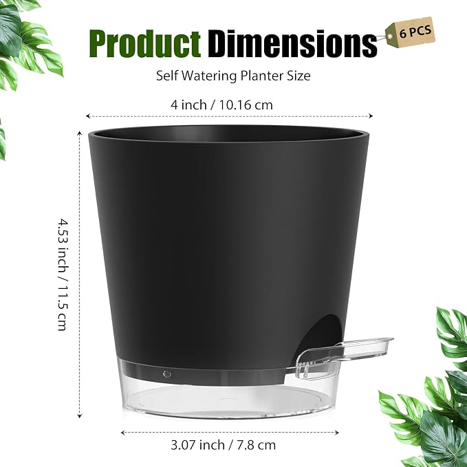 Plant Pots 4 Inch Self Watering Pots, 6 Pack Plastic Planters - Image 5