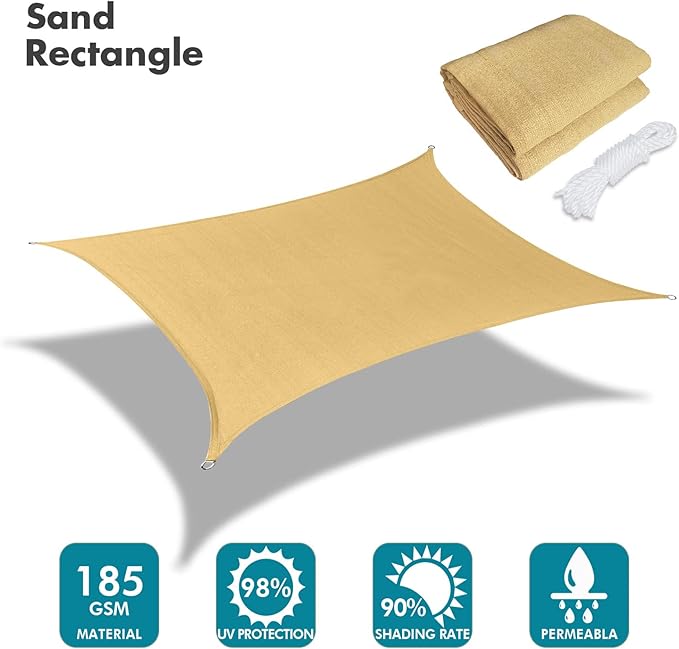 KANAGAWA 6'X8' Sand Custom Size Sun Shade Sail Rectangle UV Block Canopy Cover - Image 2