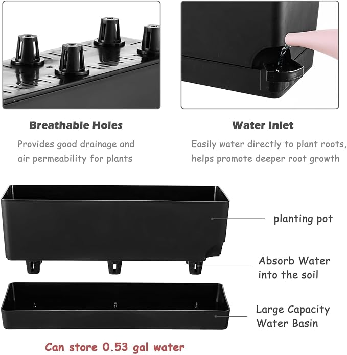 Self Watering Pots for Indoor Plants 17 Inches Window Boxes Planters - Image 3