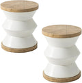 COSIEST Outdoor Side Table Set of 2, Round MgO Concrete Side Table, Patio End by COSIEST