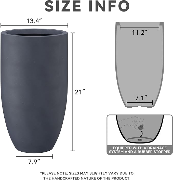 Kante 24 Inch Tall Round Concrete Planter, 2 Pack Large Indoor Outdoor Plant - Image 2