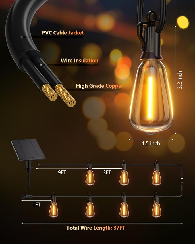 Brightown 37FT Solar String Lights Outdoor Waterproof - Image 6