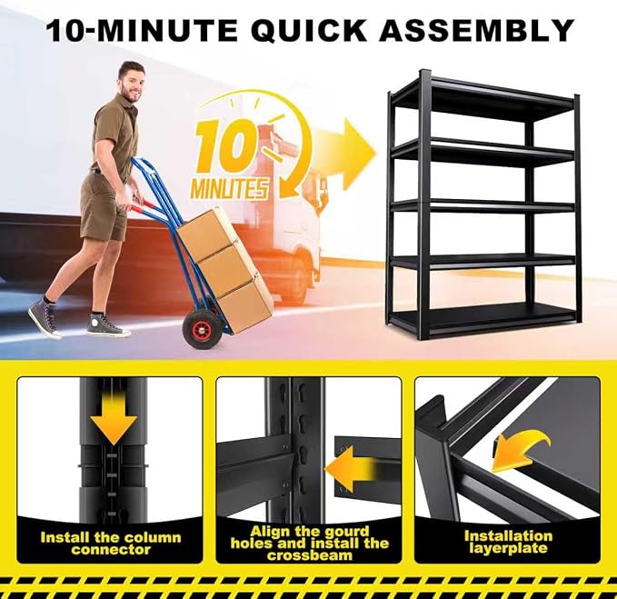 Set of 3 Garage Shelving-2050 lbs 5 Tier Storage Shelves, Adjustable Heavy Duty - Image 3