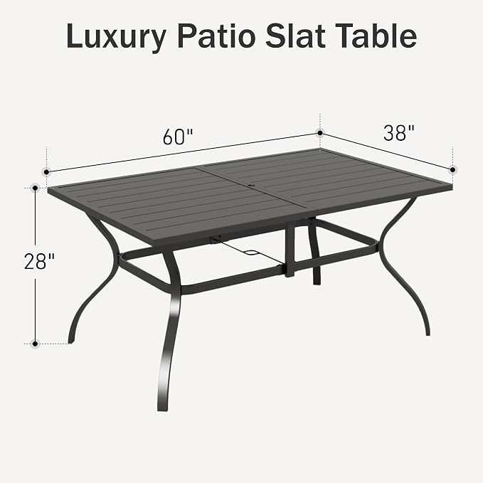 PHI VILLA Outdoor Dining Table for 6, All-Weather Large Furniture for Patio - Image 3