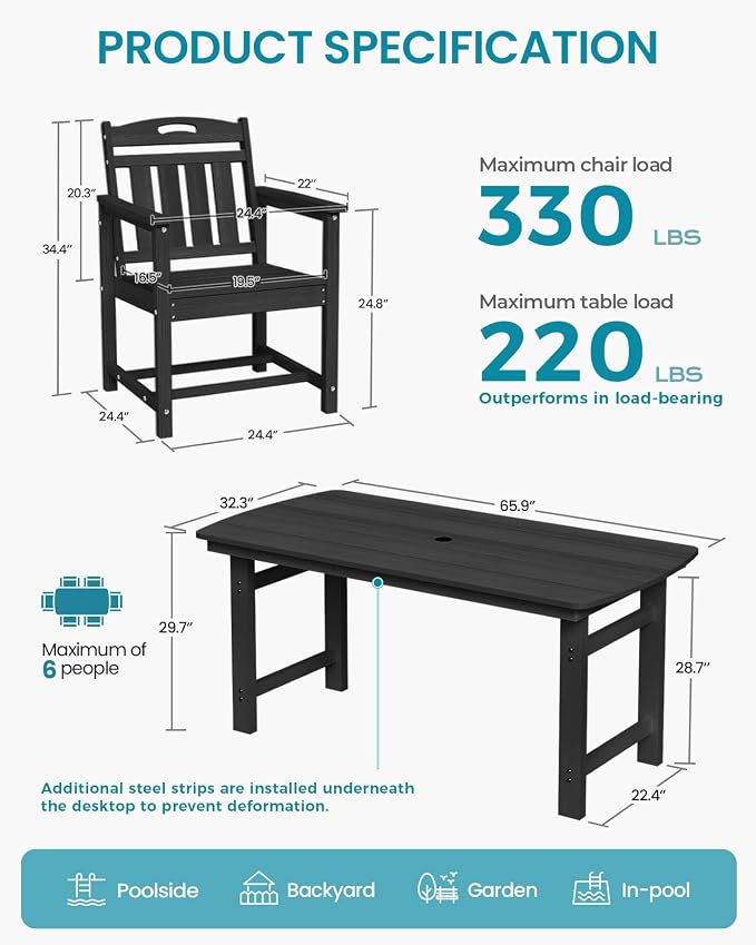 Ciokea Outdoor Patio Dining Chair, HDPE Porch Chairs - Image 2
